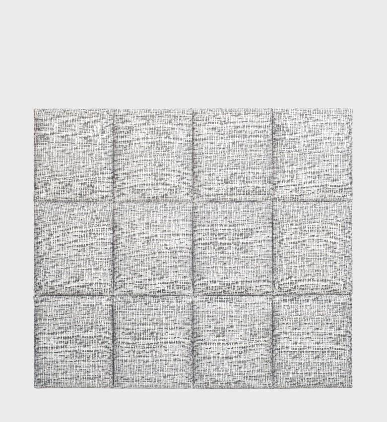 The Phoenix Headboard features a clean, geometric design composed of twelve upholstered panels arranged in a structured grid.