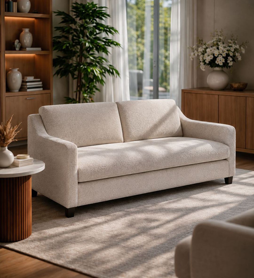 The Cavalli Sofa embodies contemporary elegance with its clean lines and inviting form.
