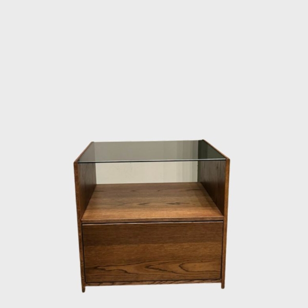 Slate Pedestal Smokey Glass Walnut